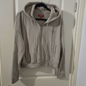 Fleece Lined Guess Beige Zip Up Hoodie